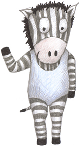 Das Bild zeigt eine Comicfigur. Ein Zebra hebt den rechten Arm.